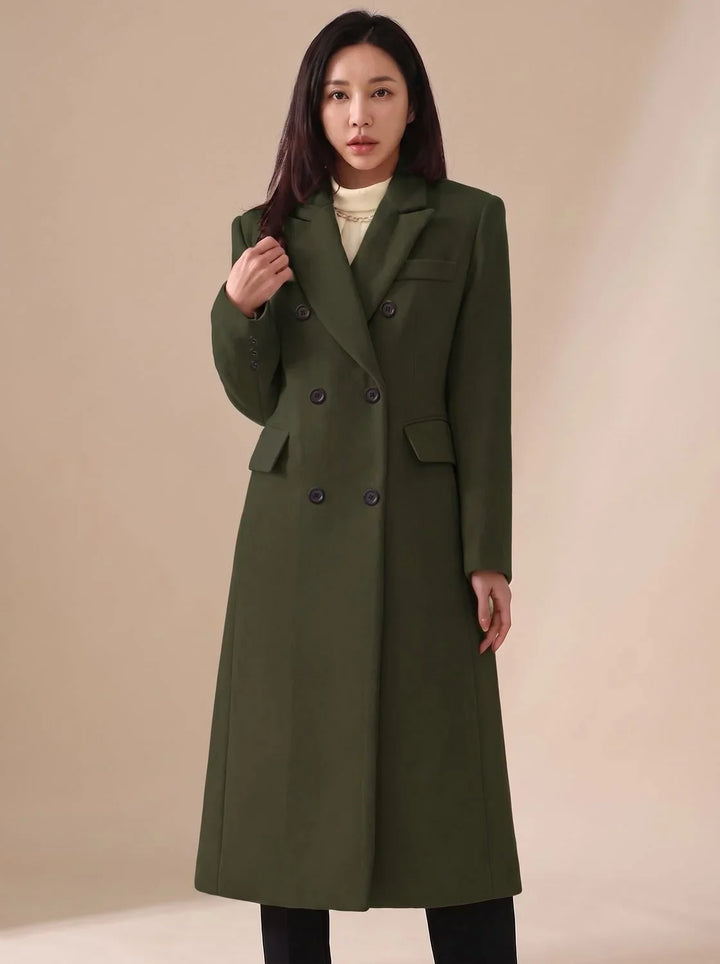 Abrigo Largo con Doble Botonadura – Verde Oscuro