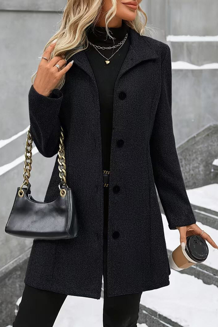 Abrigo Midi con Botones – Negro
