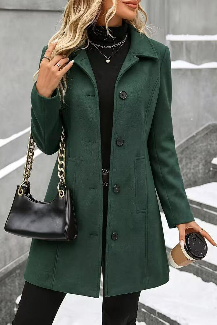 Abrigo Midi con Botones – Verde Oscuro