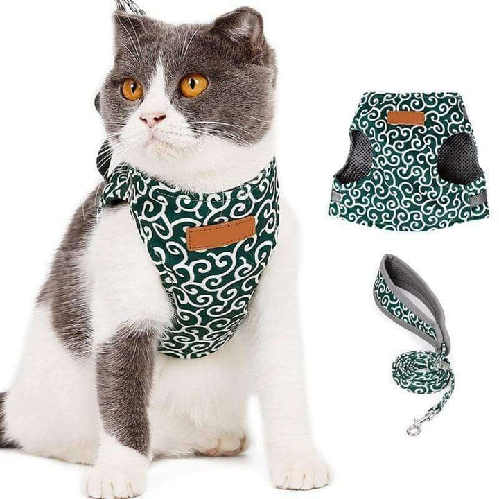 Arnés para gatos con correa - Estilo chaleco con estampado de remolinos