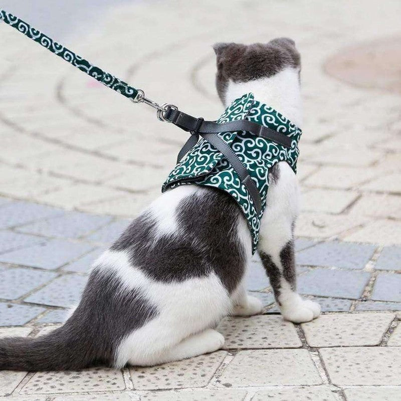 Arnés para gatos con correa - Estilo chaleco con estampado de remolinos