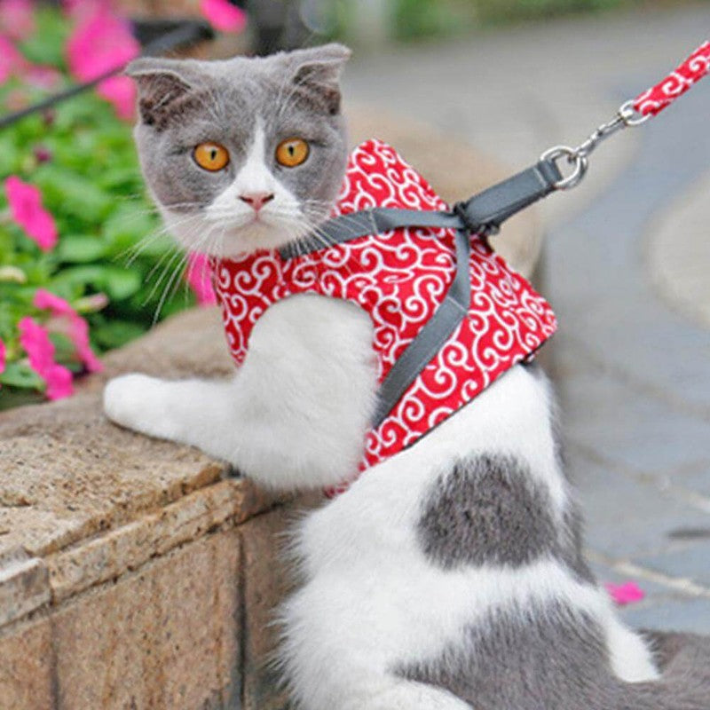 Arnés para gatos con correa - Estilo chaleco con estampado de remolinos