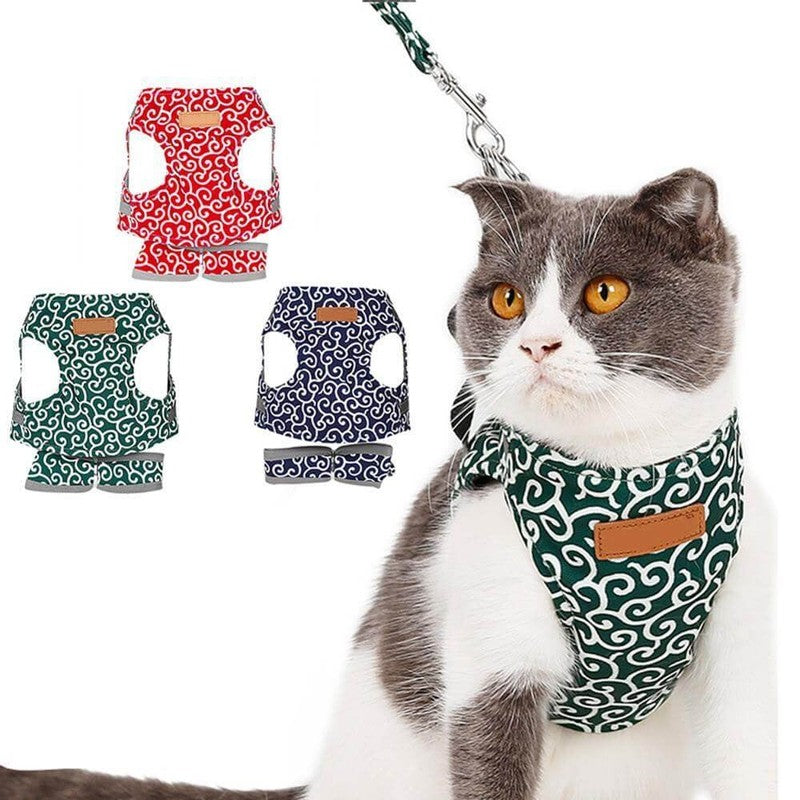 Arnés para gatos con correa - Estilo chaleco con estampado de remolinos