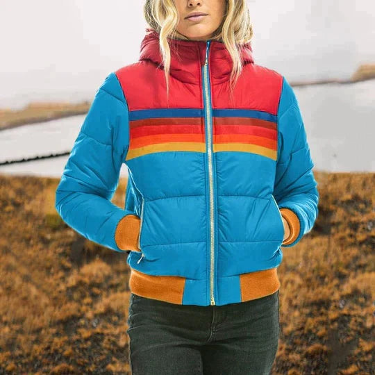 Chaqueta Retro con Capucha – Azul Brillante