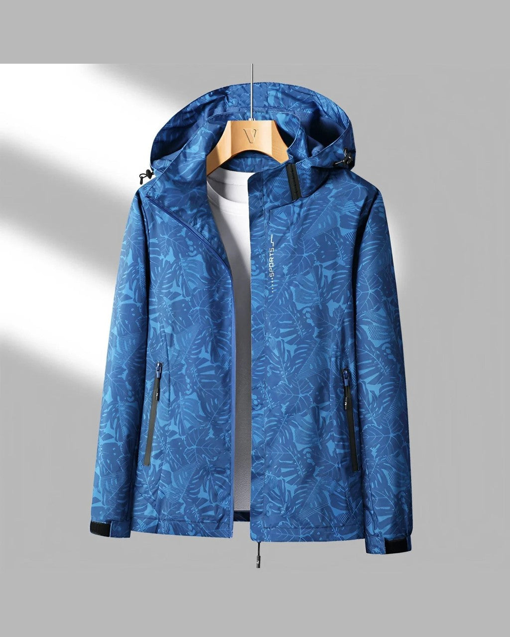 Chaqueta Estampada con Capucha – Azul Oscuro