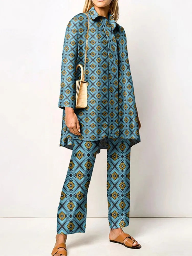 Conjunto Estampado Elegante – Azul