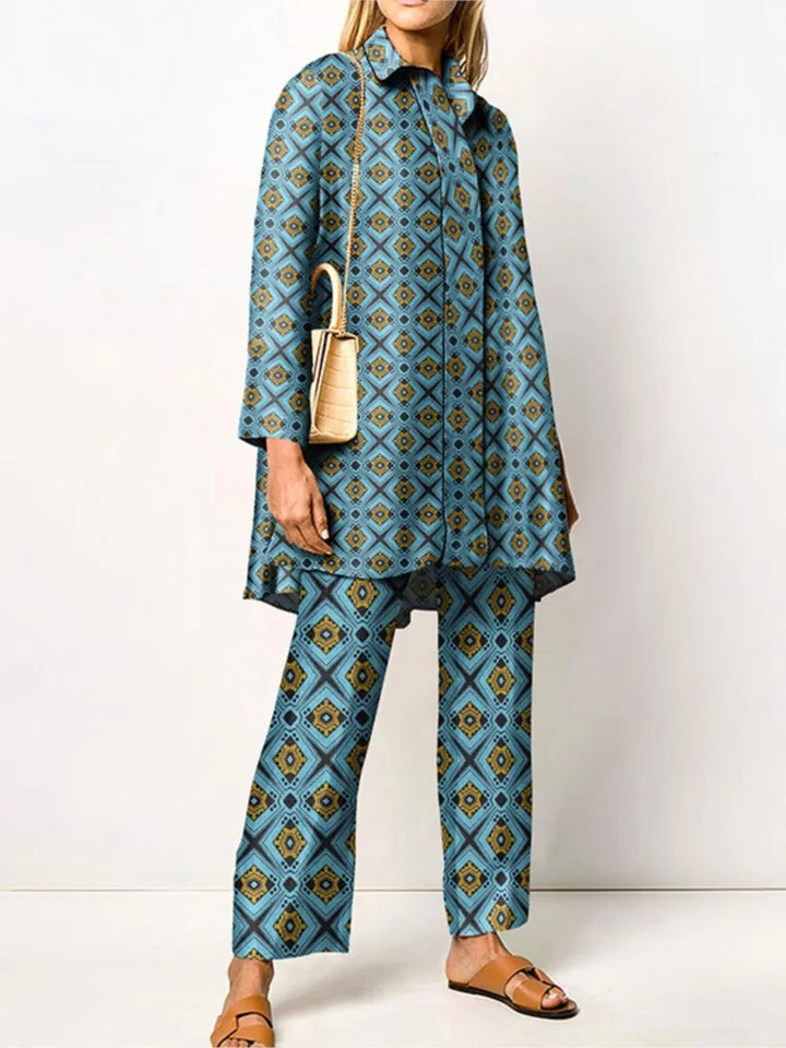 Conjunto Estampado Elegante – Azul