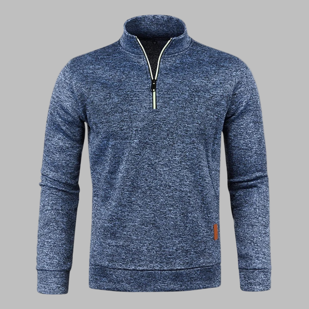 Jersey Jaspeado con Cremallera – Azul