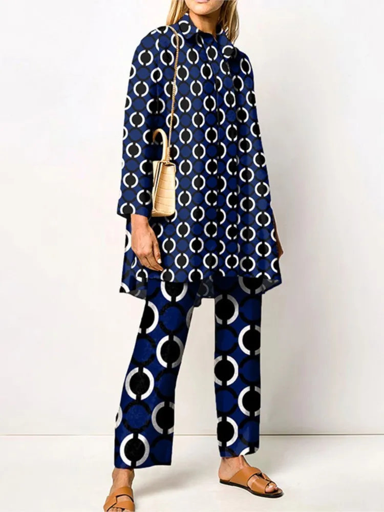Conjunto Estampado Elegante – Azul Marino