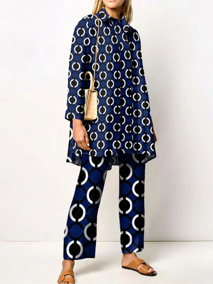 Conjunto Estampado Elegante – Azul Marino