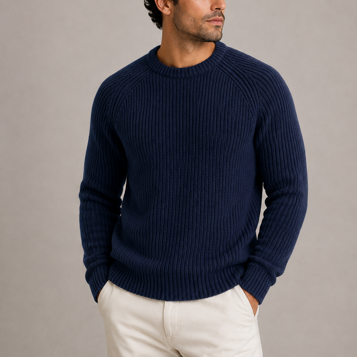 Jersey Estructurado de Cuello Redondo – Azul Marino
