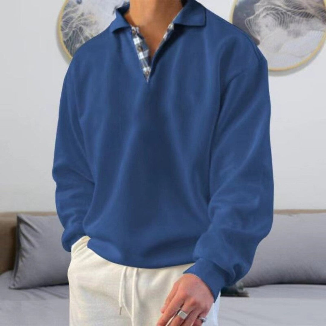 Polo Relajado de Manga Larga – Azul Oscuro
