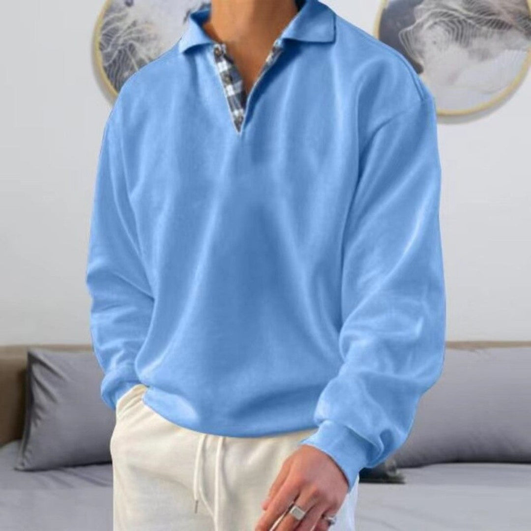 Polo Relajado de Manga Larga – Azul Claro