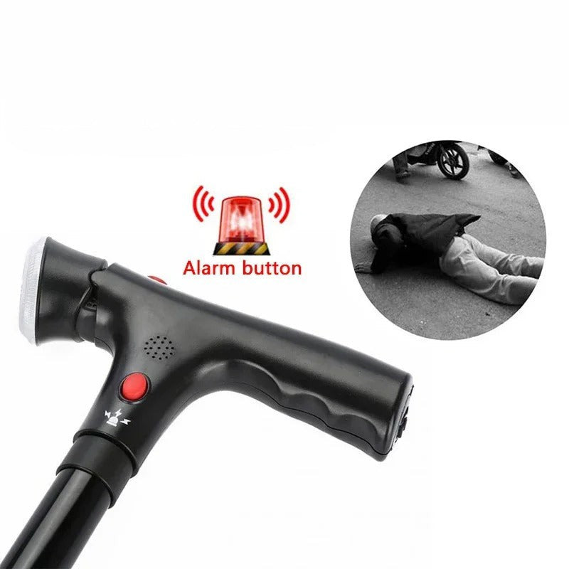 Bastón Plegable con Doble Empuñadura - Luz LED y Alarma
