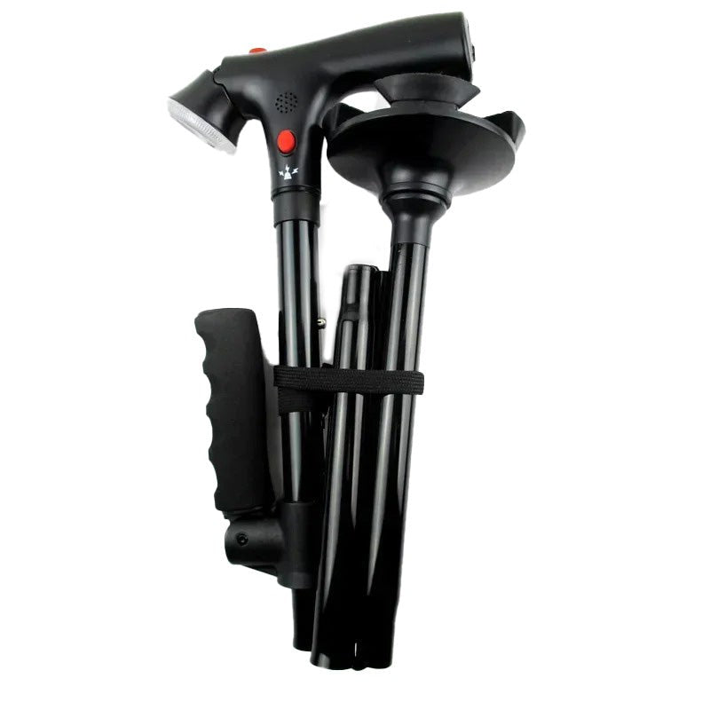 Bastón Plegable con Doble Empuñadura - Luz LED y Alarma