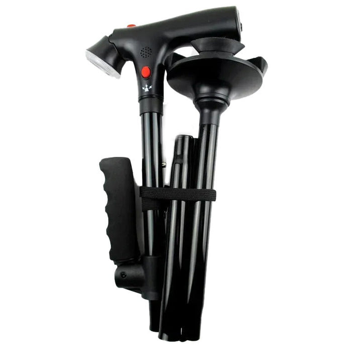Bastón Plegable con Doble Empuñadura - Luz LED y Alarma