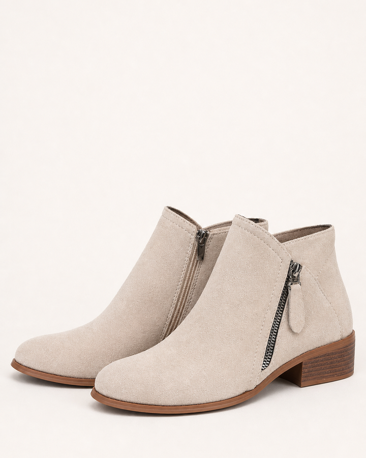 Botines con Doble Cremallera – Beige