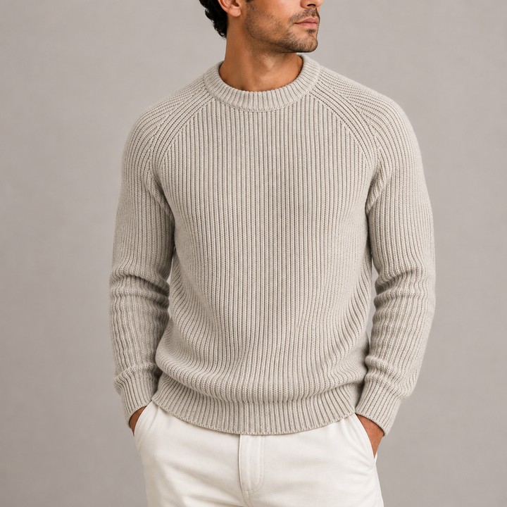 Jersey Estructurado de Cuello Redondo – Beige