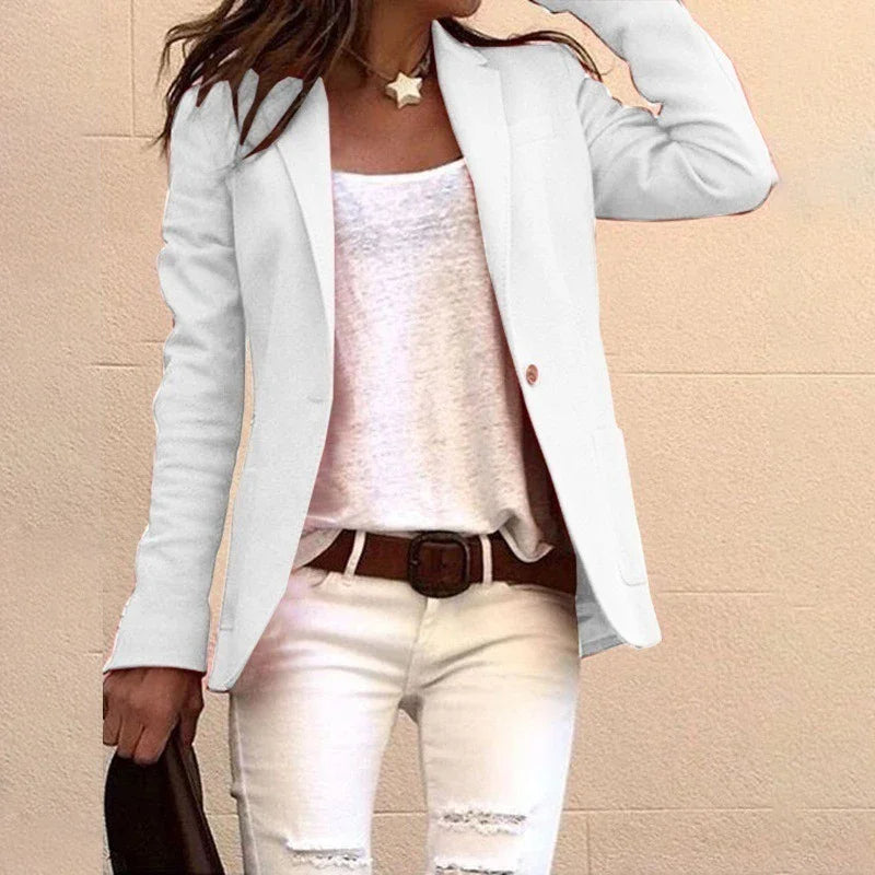 Blazer Entallado con Botón – Blanco