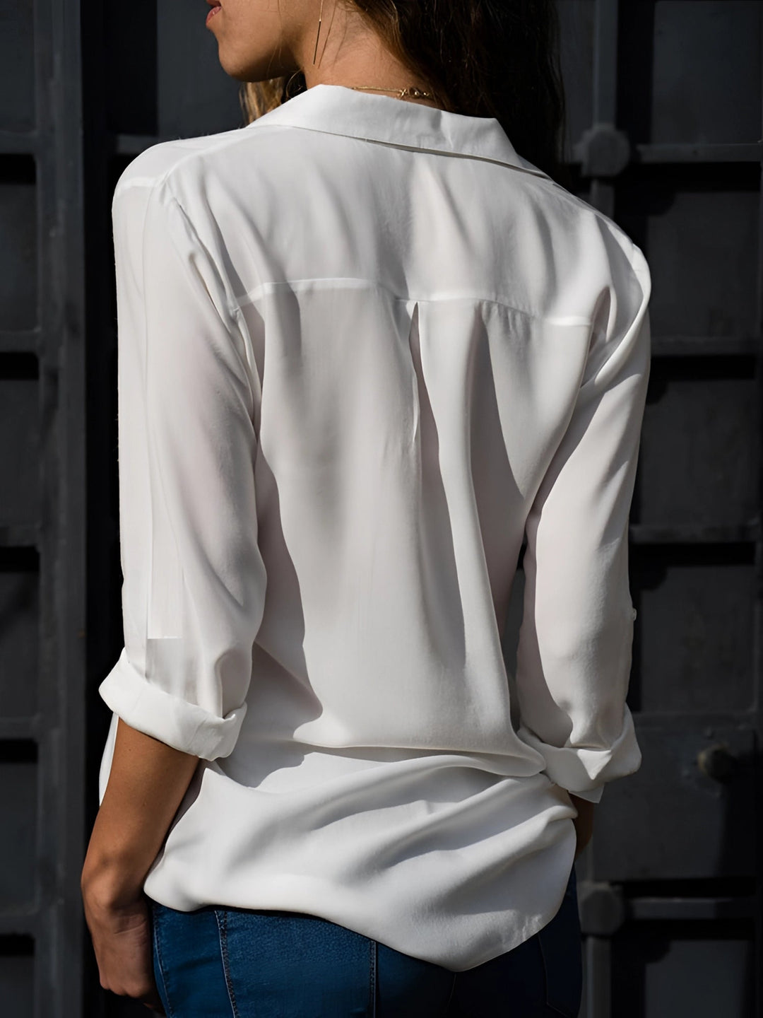 Blusa Fluida de Manga Larga – Blanco