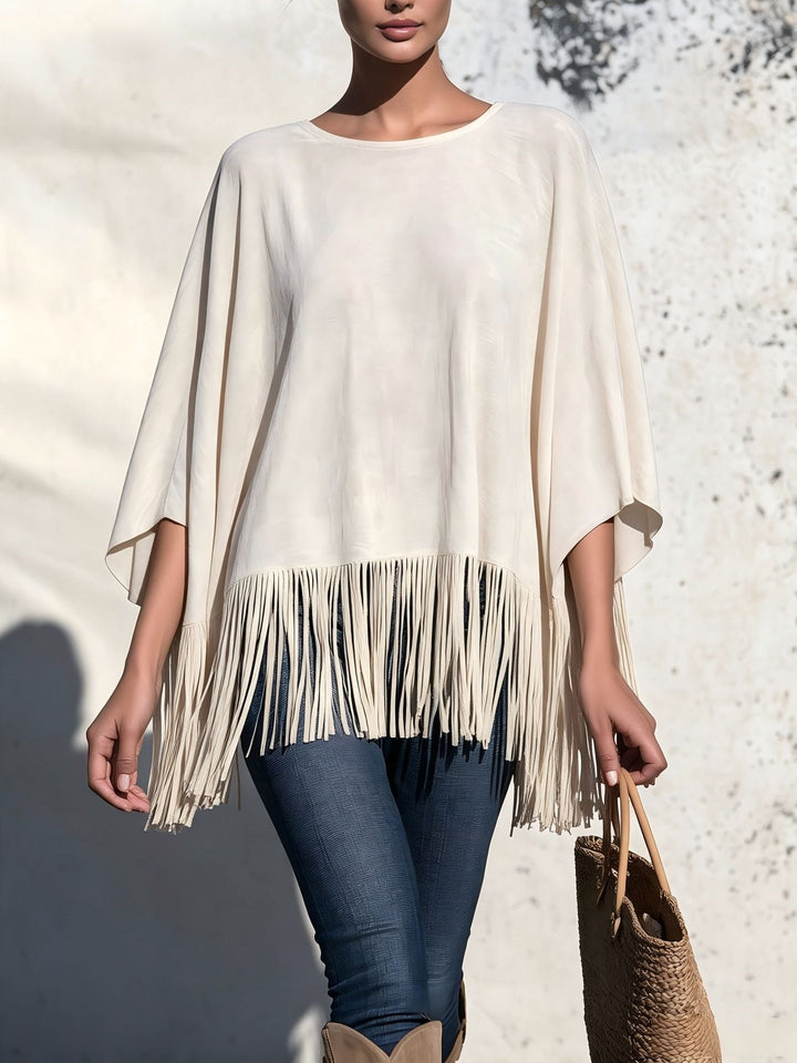 Blusa Holgada con Flecos – Blanco