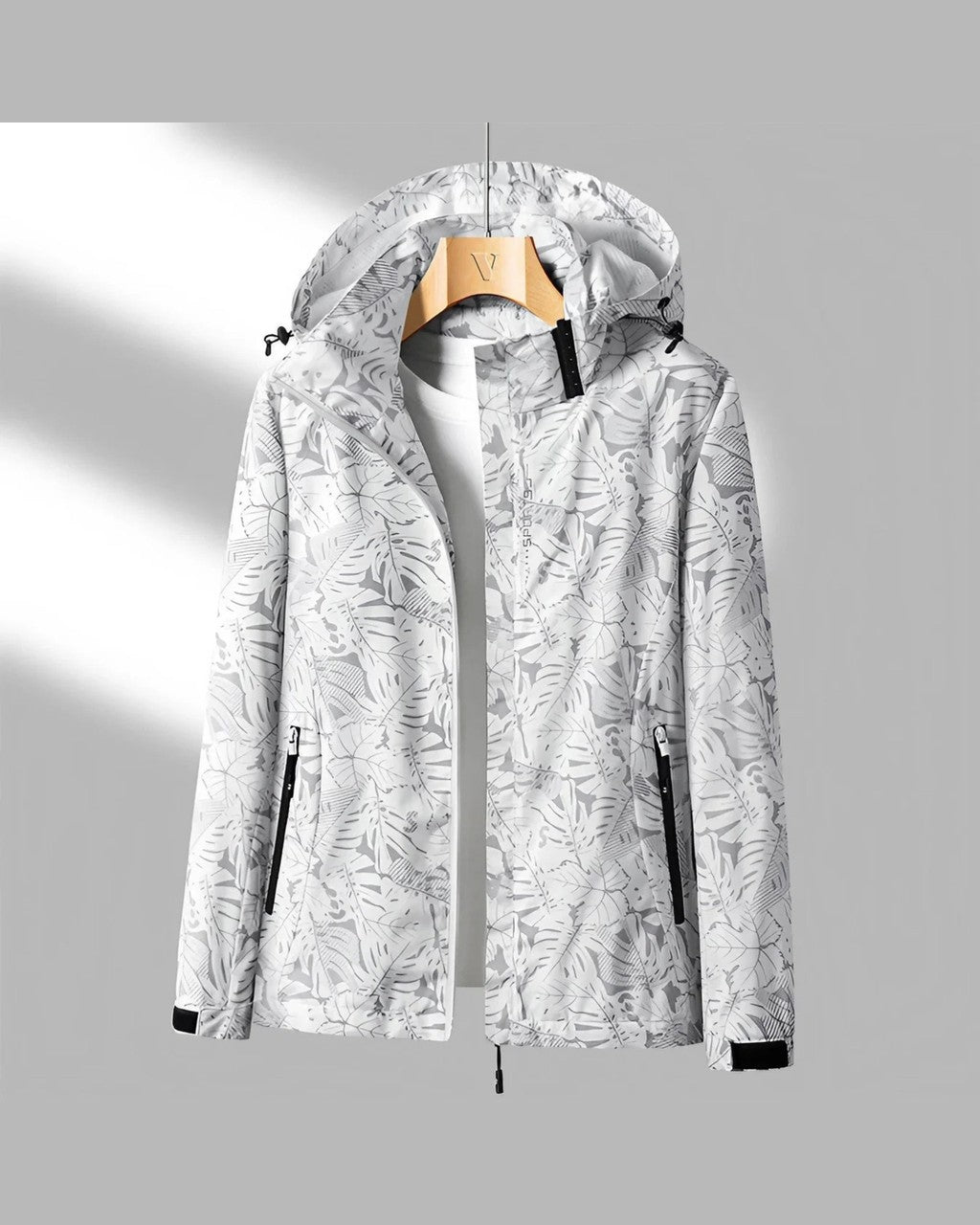 Chaqueta Estampada con Capucha – Blanco