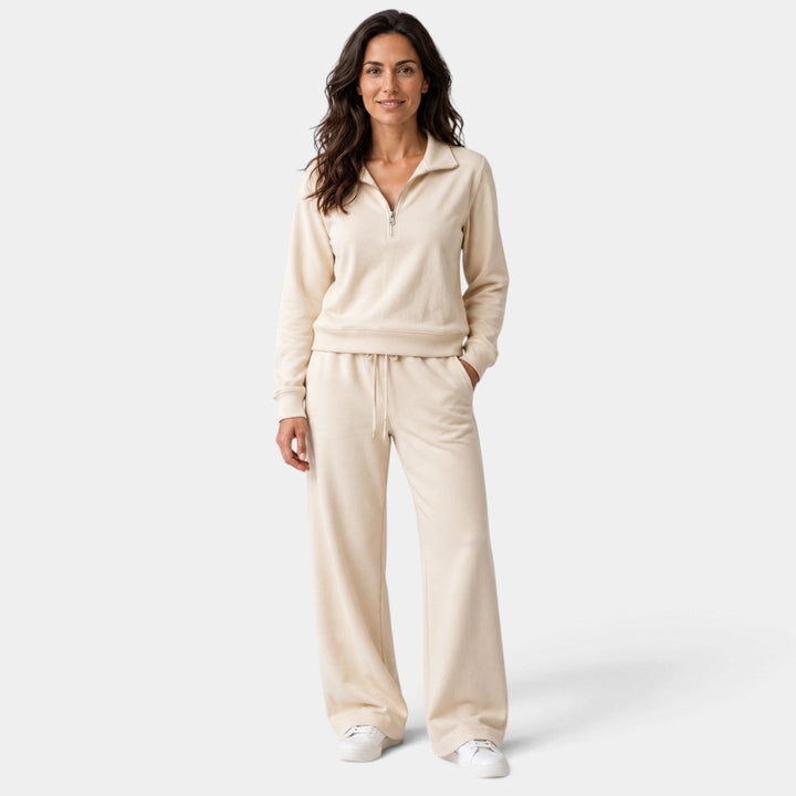 Conjunto con Media Cremallera – Blanco Crema