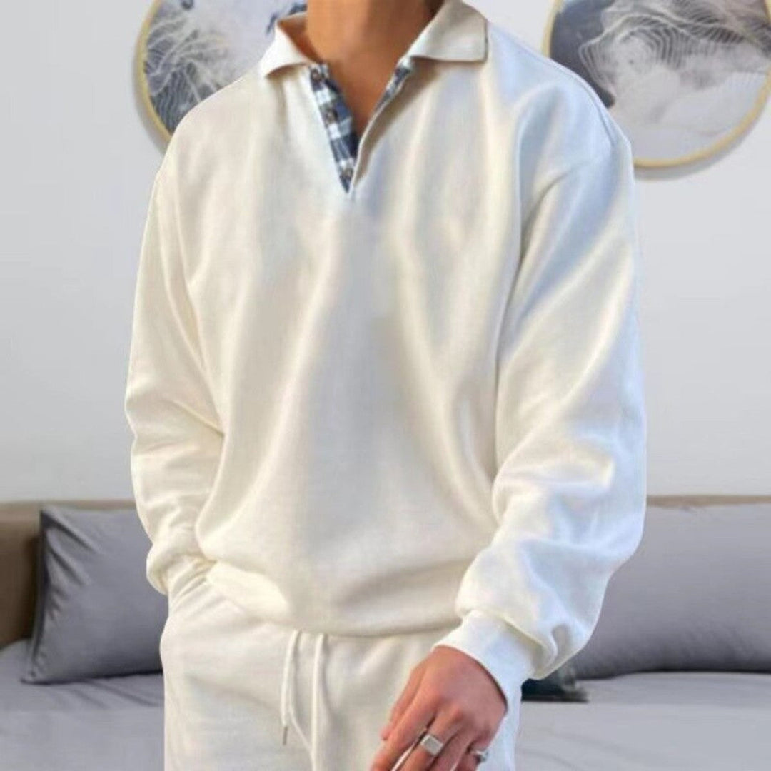 Polo Relajado de Manga Larga – Blanco