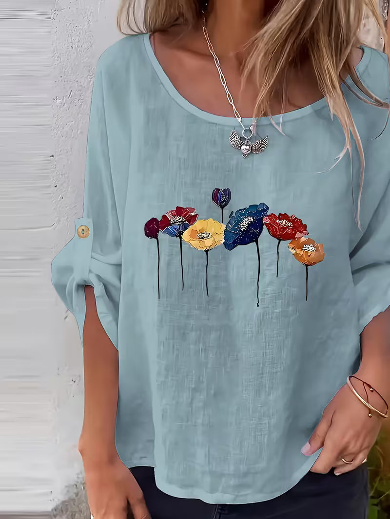 Blusa con Estampado Floral – Azul Claro