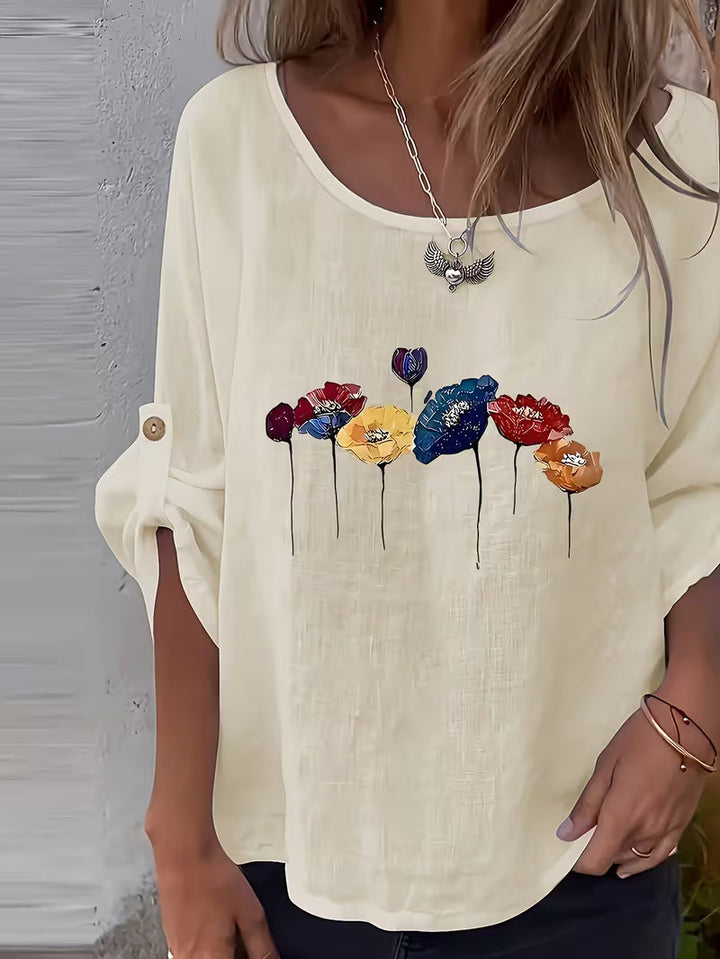 Blusa con Estampado Floral – Beige