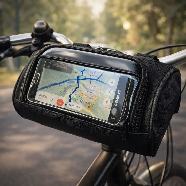 Bolsa para manillar de bicicleta con ventana táctil