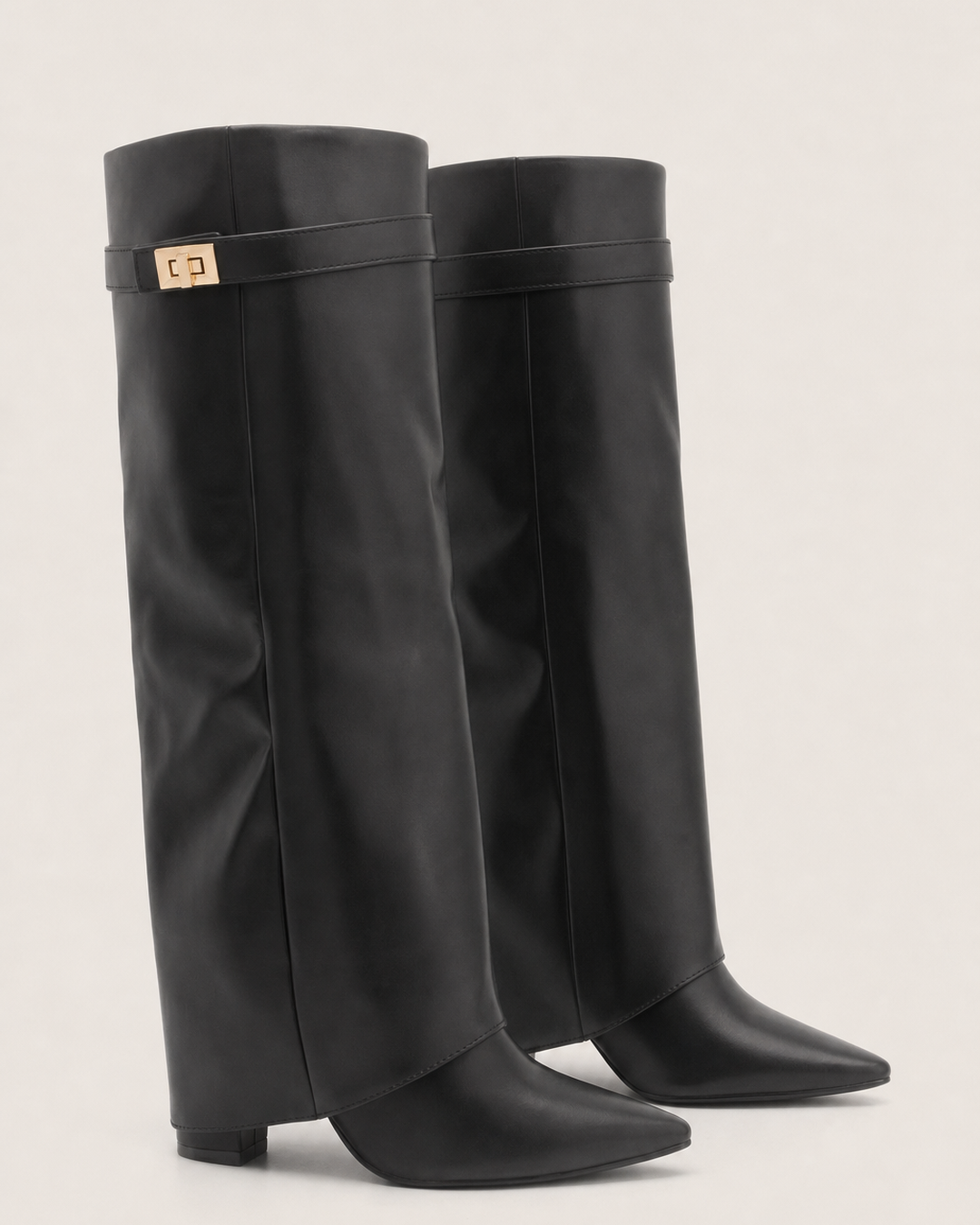 Botas Altas con Hebilla – Negro Brillante