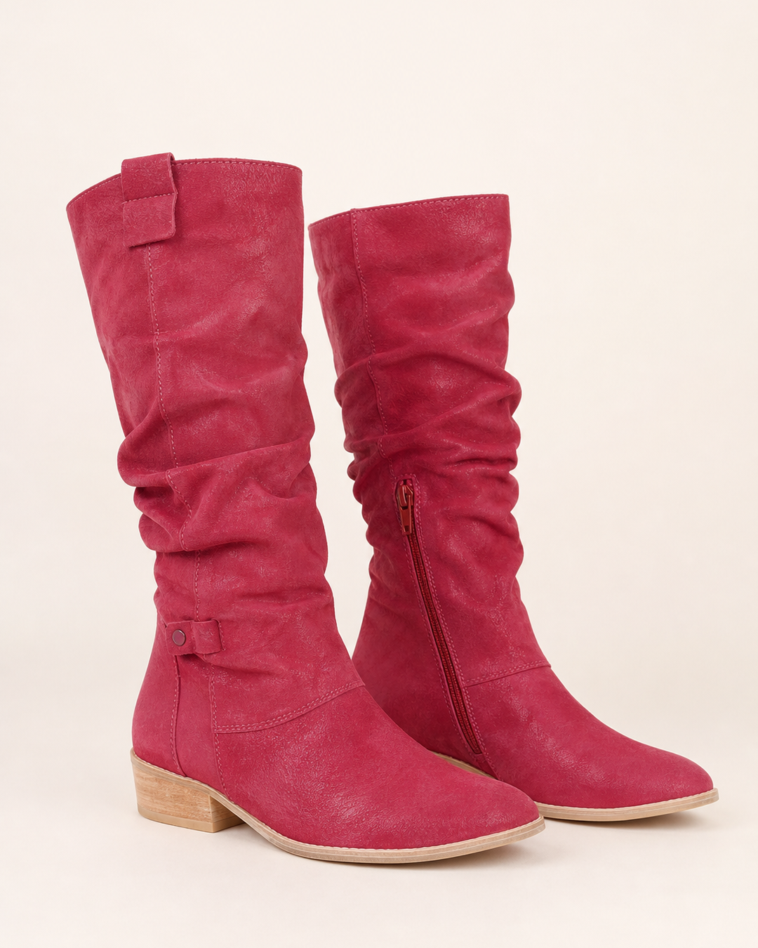 Botas Altas de Tacón Bajo – Burdeos Mate