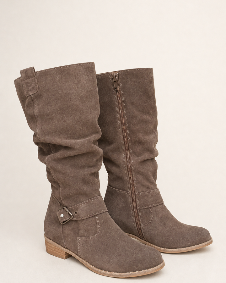 Botas Altas de Tacón Bajo – Café