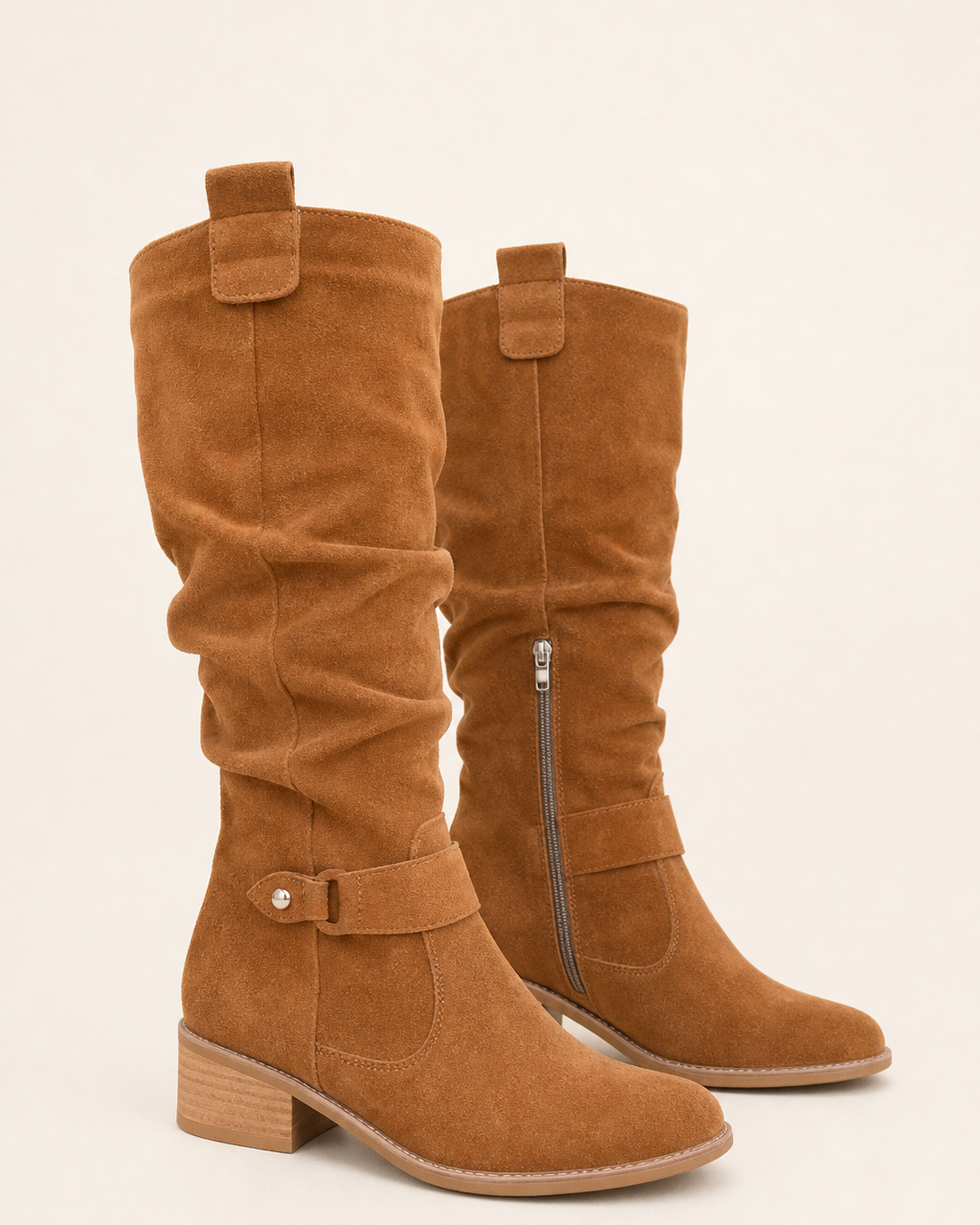 Botas Altas de Tacón Bajo – Marrón