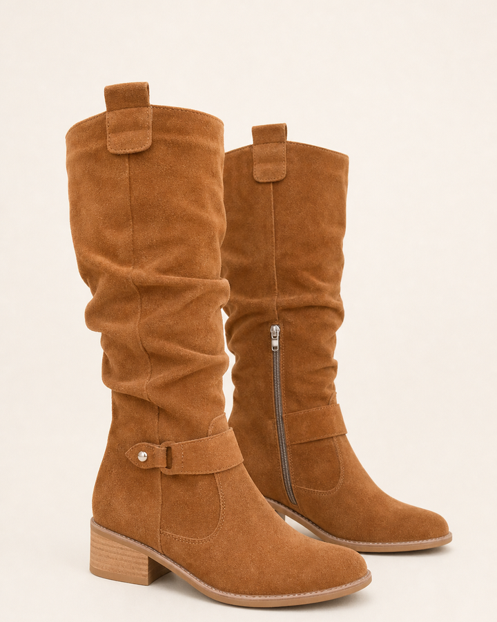Botas Altas de Tacón Bajo – Marrón