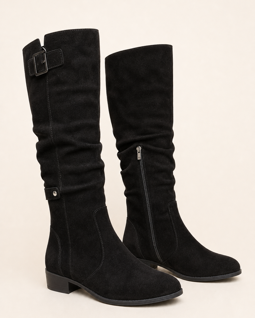 Botas Altas de Tacón Bajo – Negro con Suela Negra