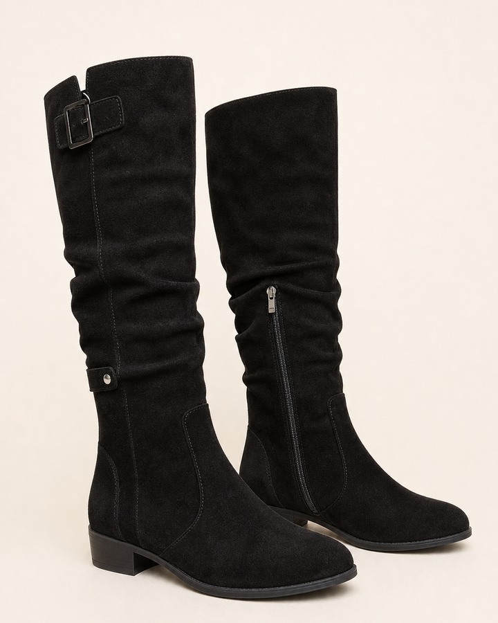 Botas Altas de Tacón Bajo – Negro con Suela Negra