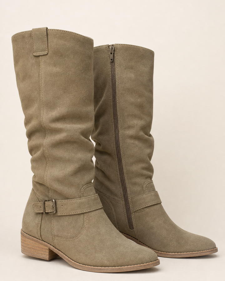 Botas Altas de Tacón Bajo – Verde Militar