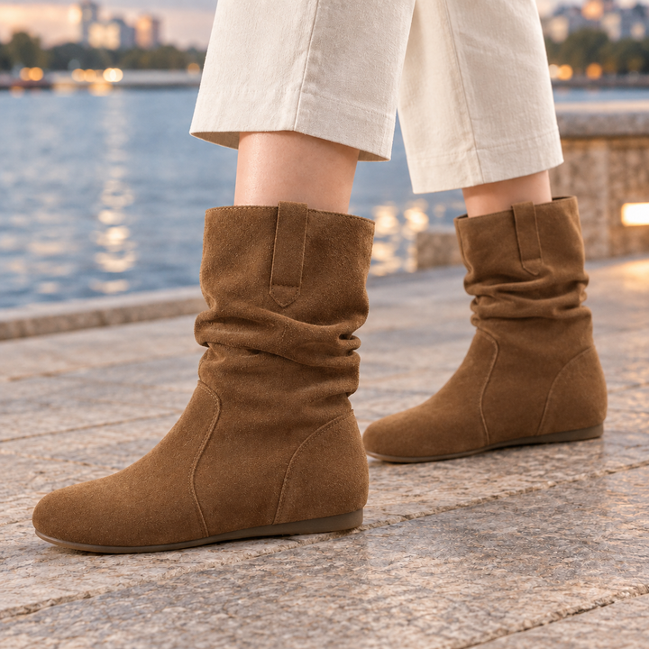 Botas Arrugadas de Caña Media – Marrón Claro