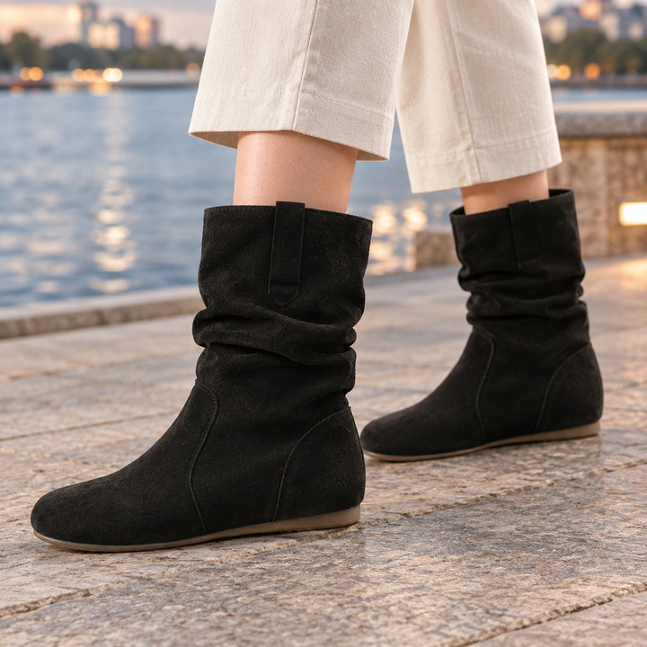 Botas Arrugadas de Caña Media – Negro