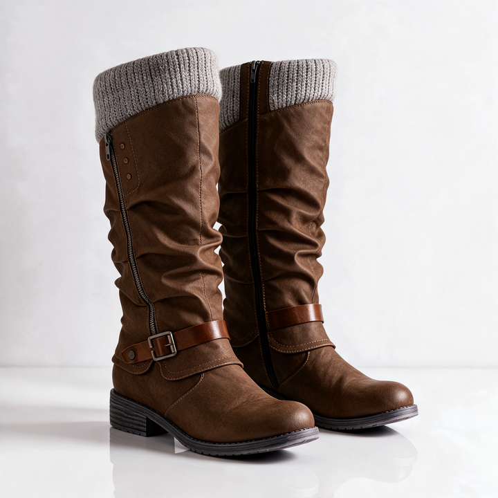 Botas Fruncidas con Hebilla – Marrón