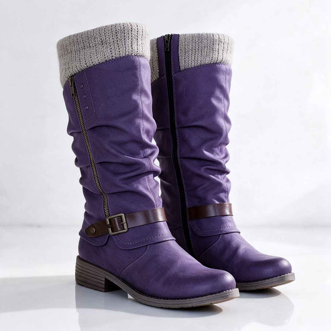 Botas Fruncidas con Hebilla – Morado