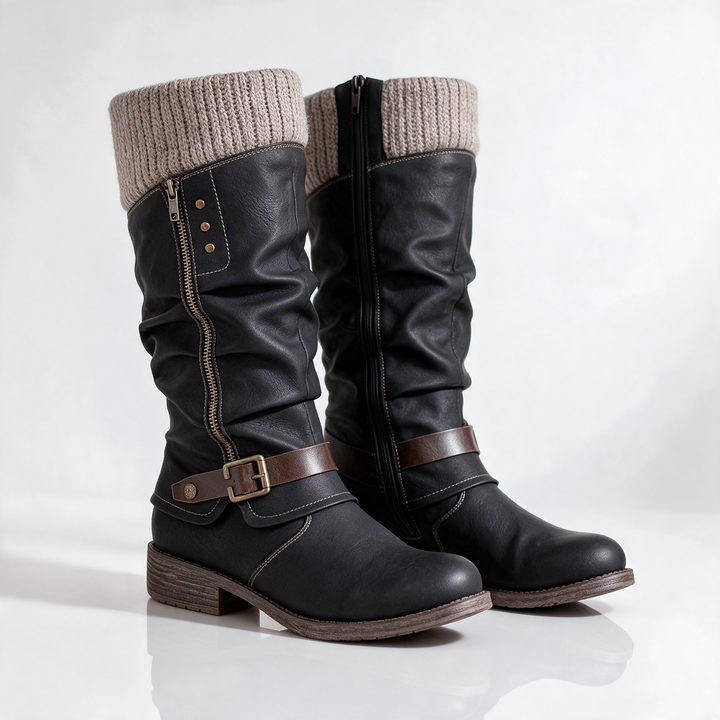 Botas Fruncidas con Hebilla – Negro