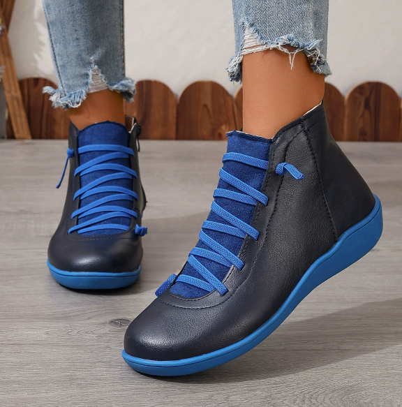 Botines Planos con Cordones – Azul