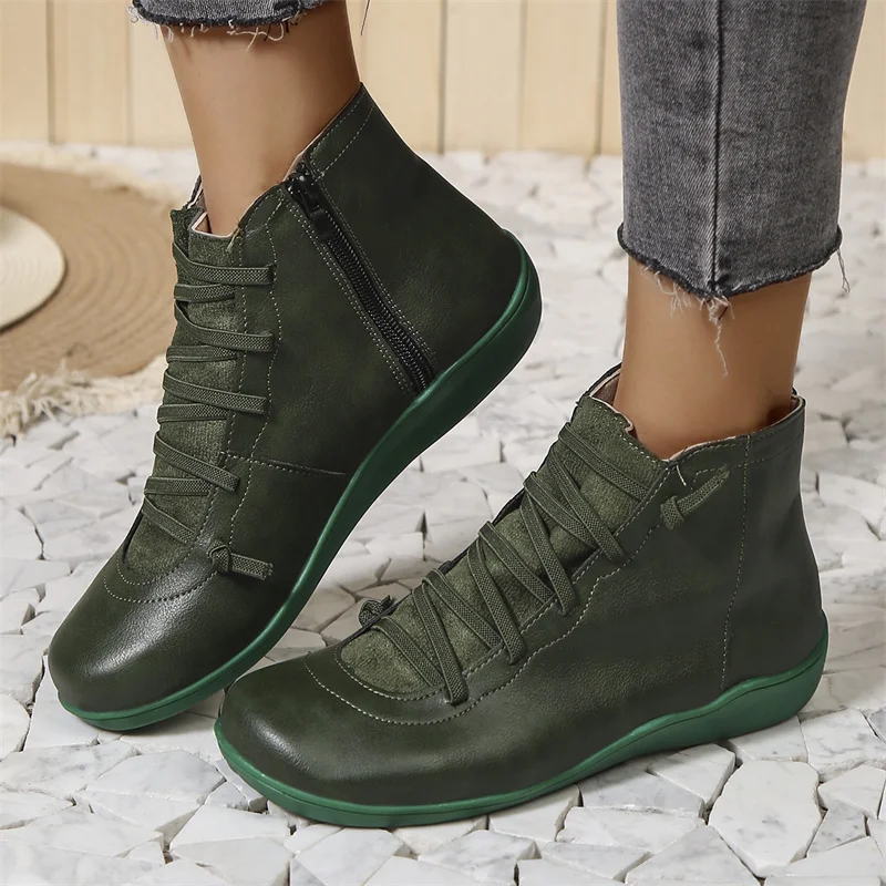 Botines Planos con Cordones – Verde