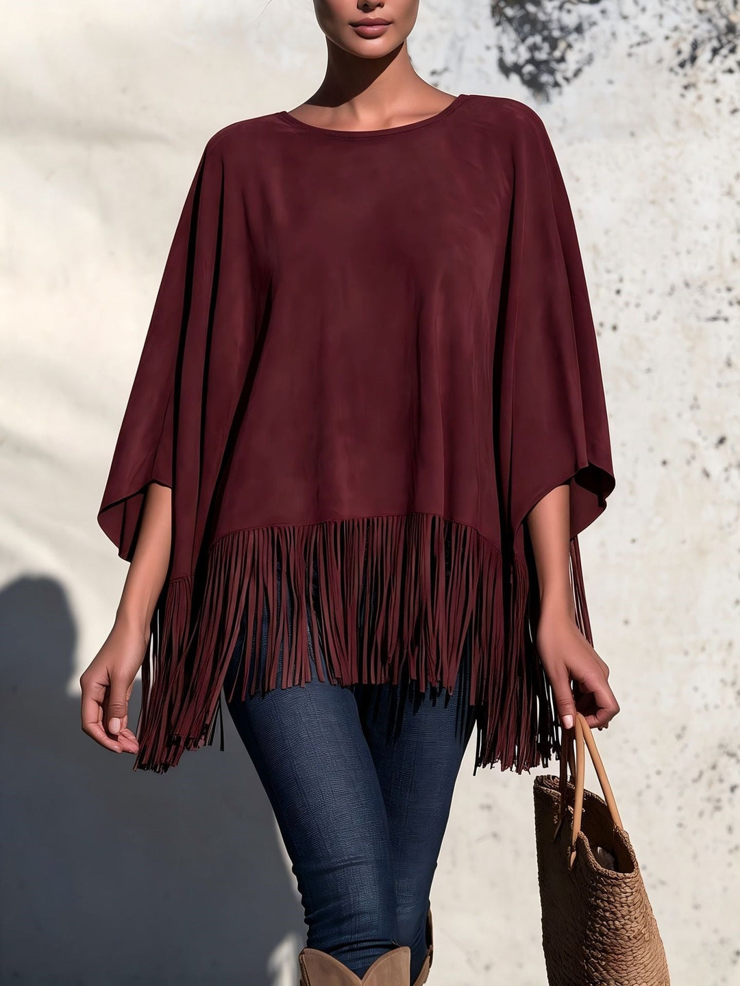 Blusa Holgada con Flecos – Burdeos