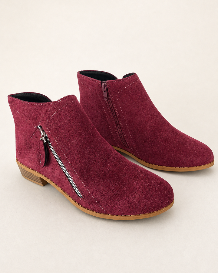 Botines con Doble Cremallera – Burdeos