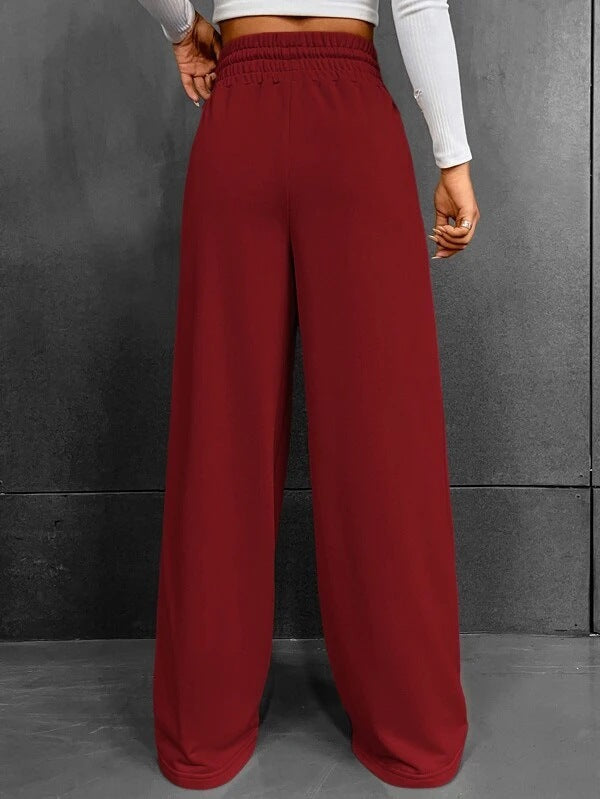 Pantalón Ancho de Tiro Alto – Burdeos