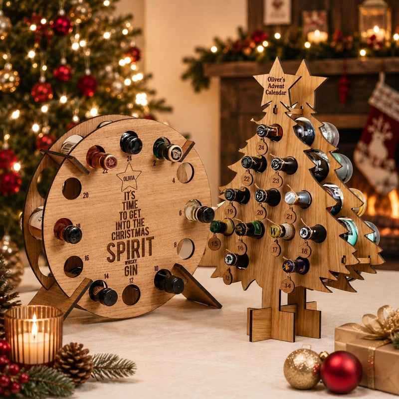 Calendario de Adviento para Botellas - Variante Redonda y Árbol de Navidad